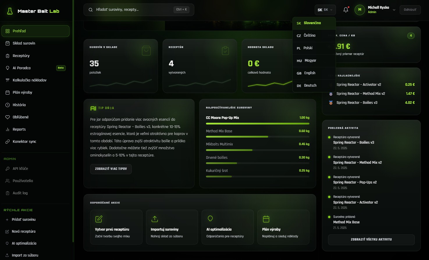 BoilieCraft dashboard